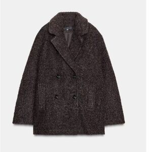 Zara Bouclé Double-Breasted Mid-Length Coat Brand New